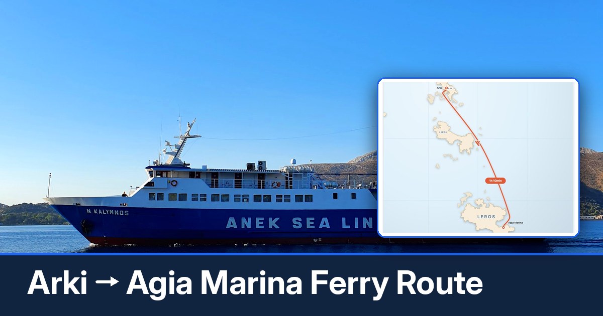 Arki to Agia Marina ferry route summary
