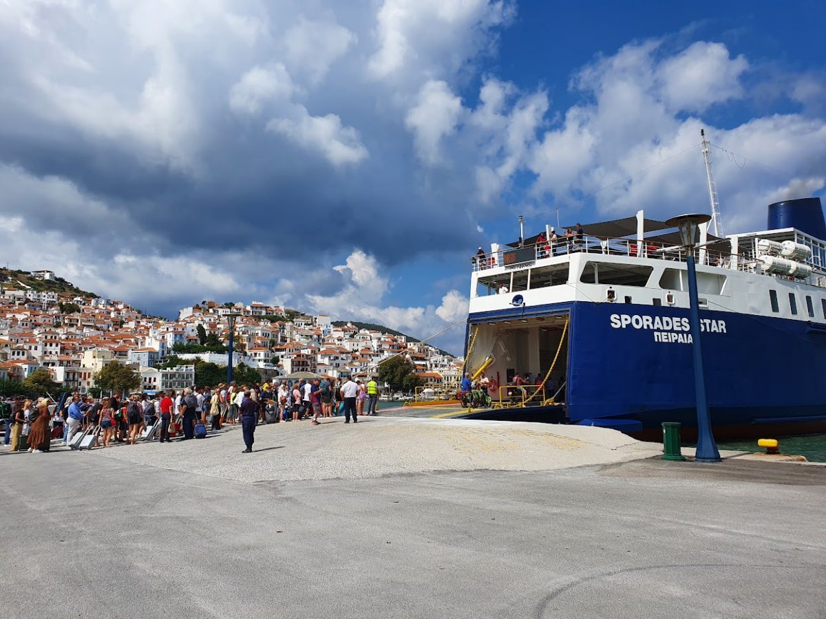 Ferry arriving at Skopelos Town ferry port